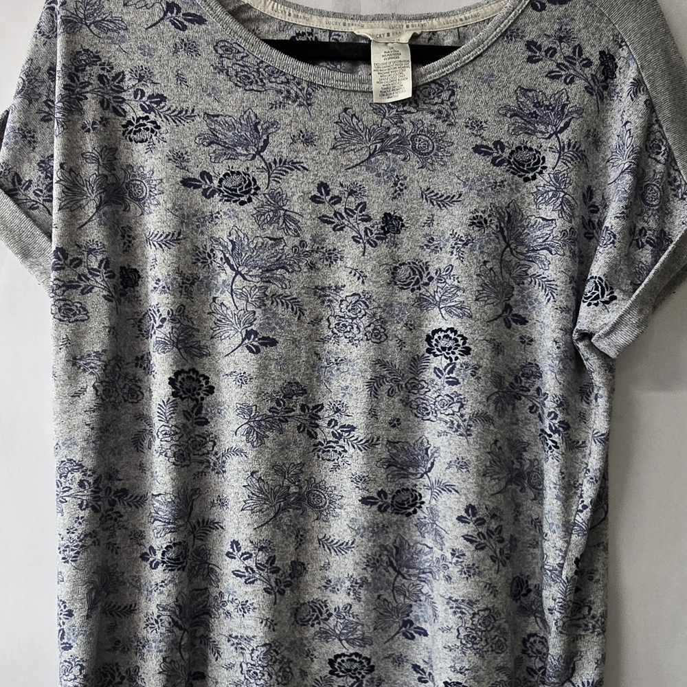 Lucky Brand Heather Gray and Navy Floral Tee